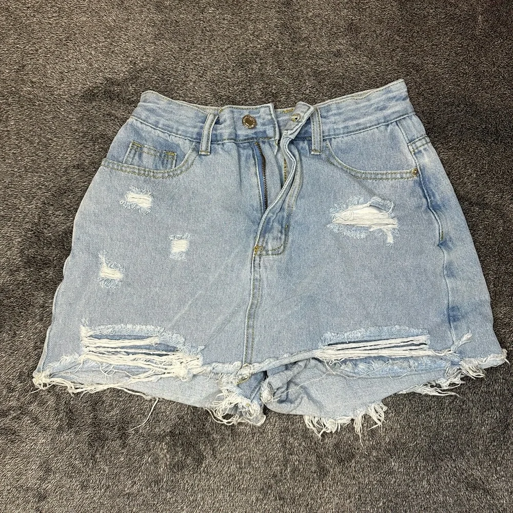SHEIN Light Blue Distressed Jean Skirt-shorts - Picture 1 of 4